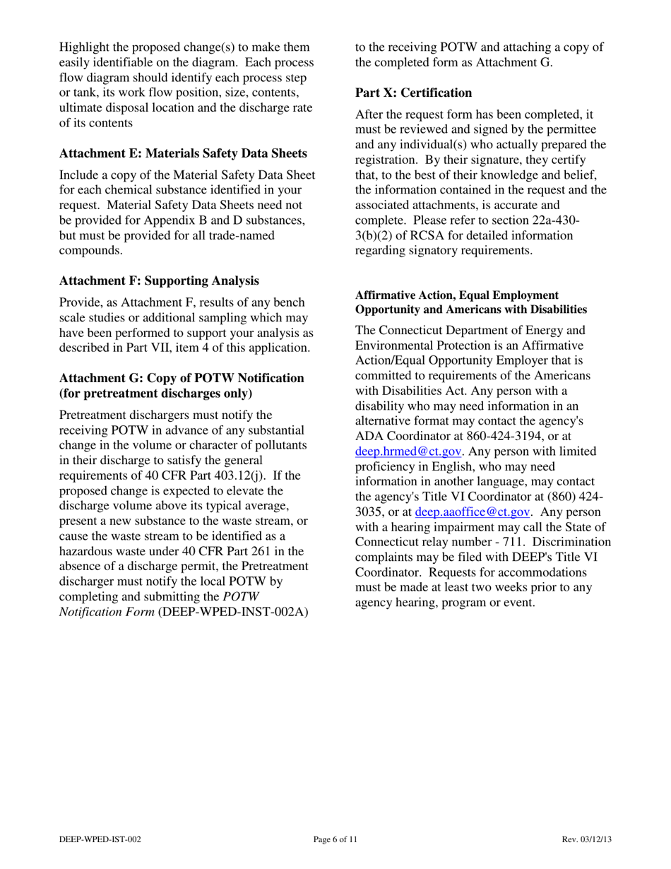 Instructions for Form DEEP-WPED-APP-002 Facility and Wastewater Treatment System Modification Notification and Request for Approval - Connecticut, Page 6