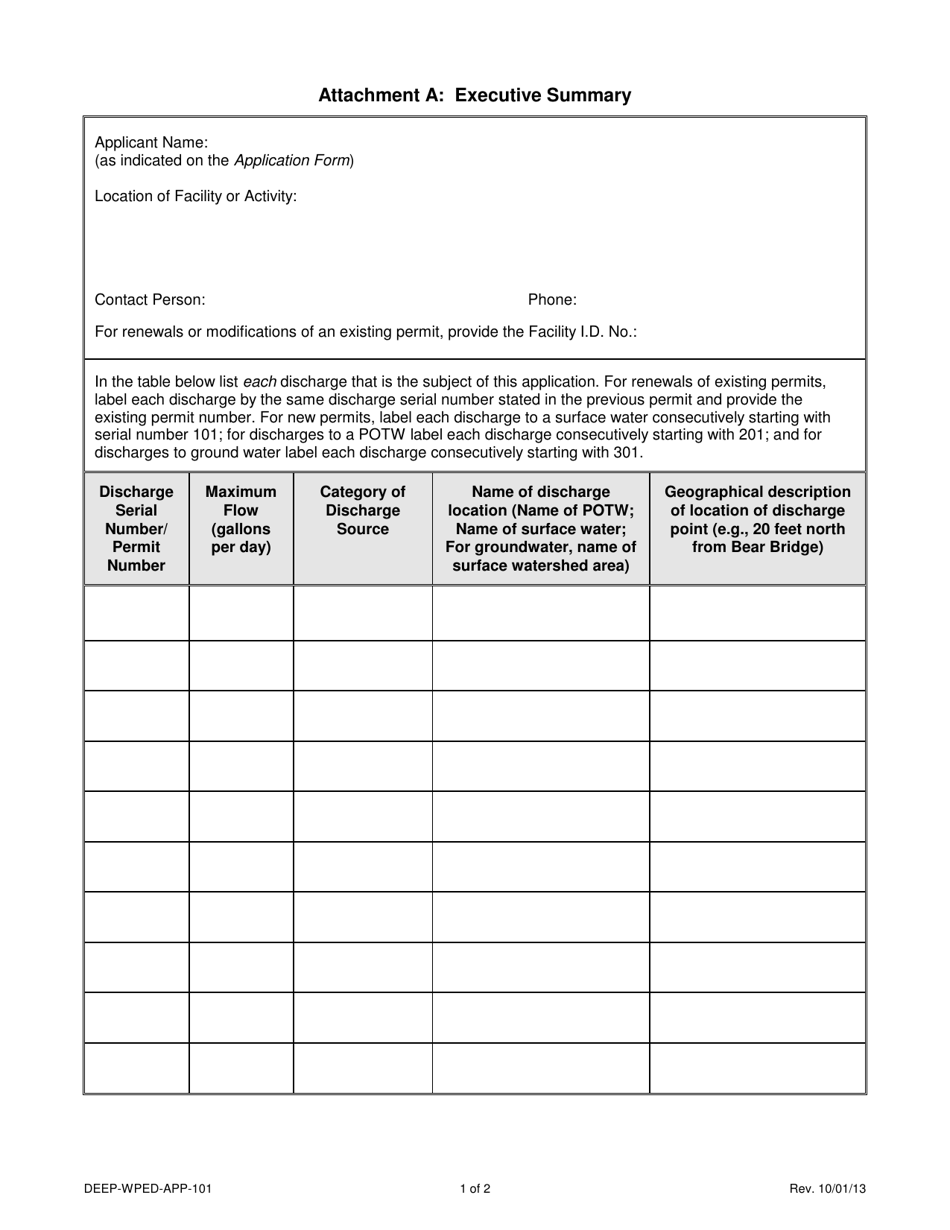 Form DEEP-WPED-APP-101 Attachment A Executive Summary - Connecticut, Page 1
