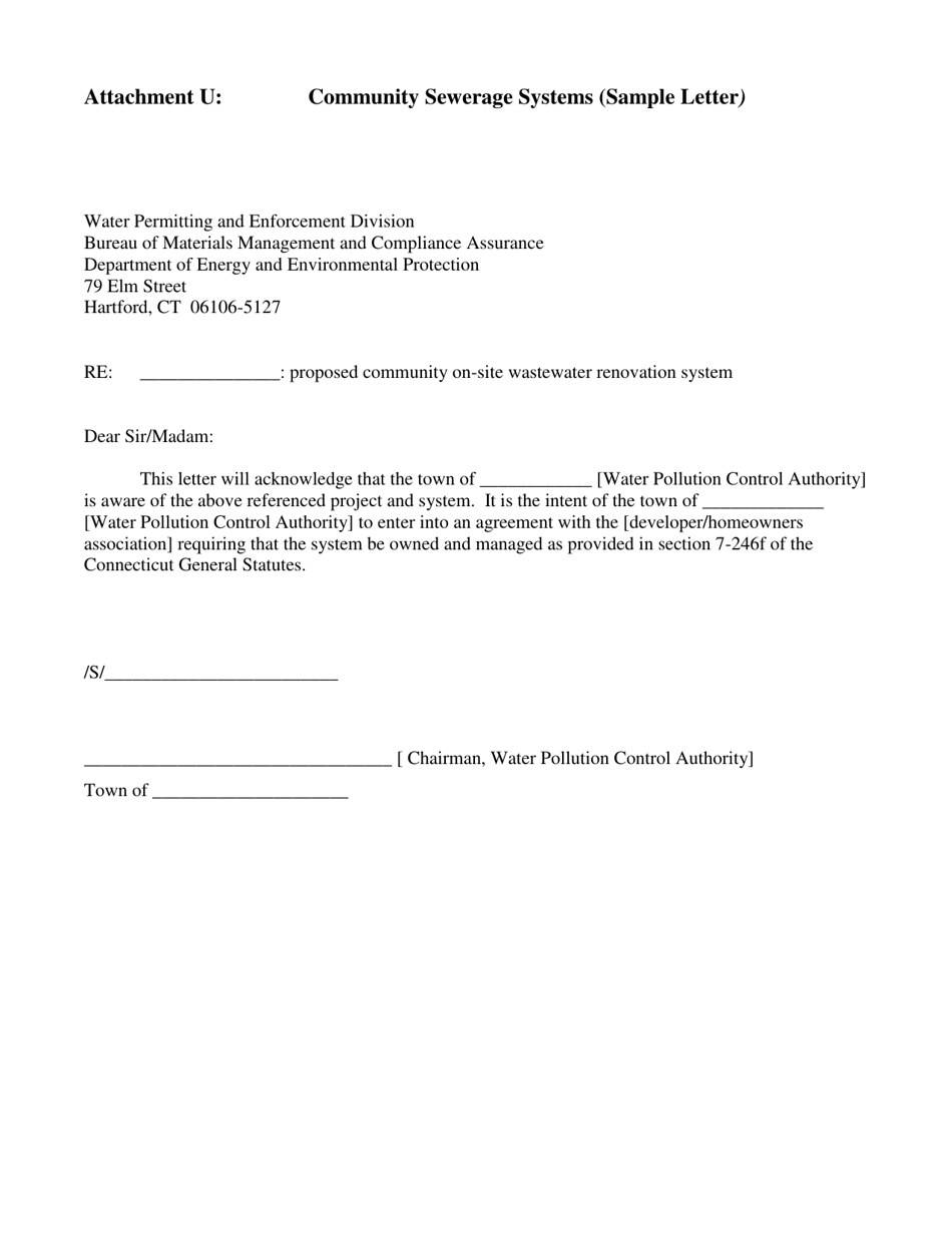 Attachment U Community Sewerage Systems (Sample Letter) - Connecticut, Page 1