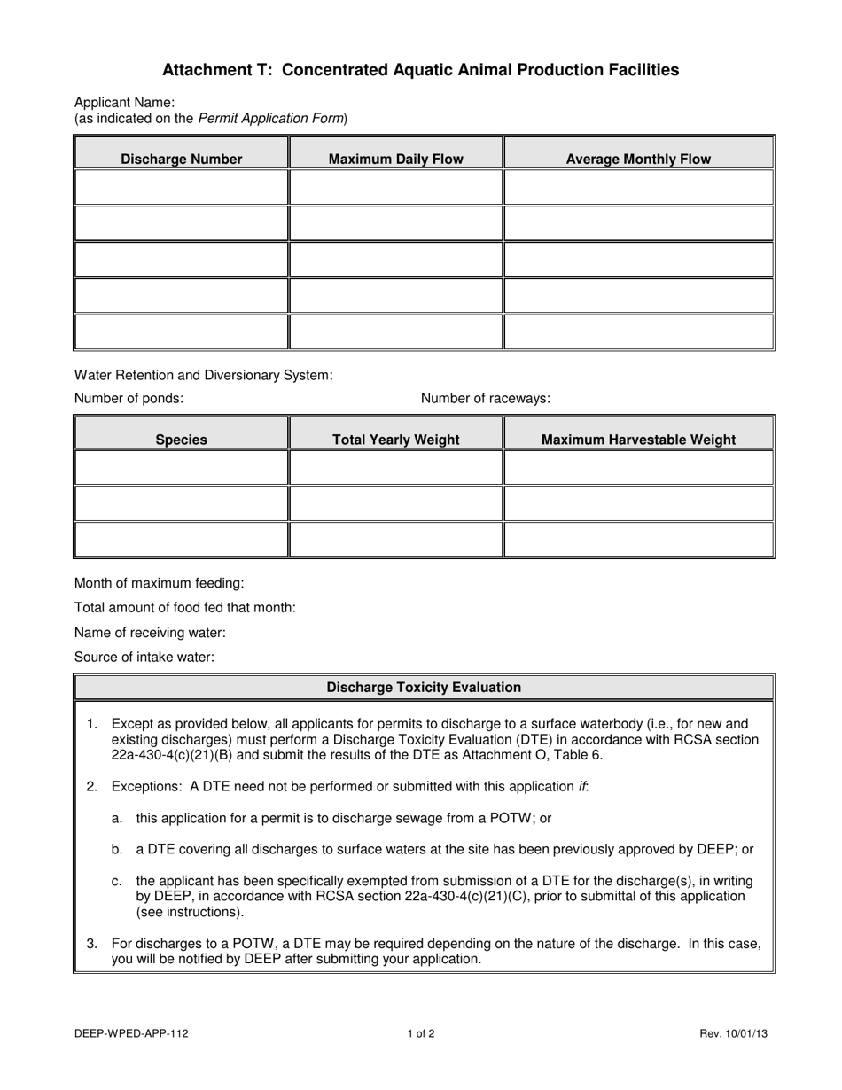 Form DEEP-WPED-APP-112 Attachment T Concentrated Aquatic Animal Production Facilities - Connecticut, Page 1