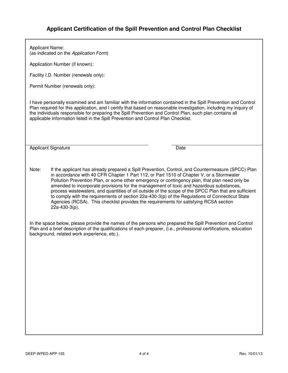 Form DEEP-WPED-APP-105 Attachment K Spill Prevention and Control Plan Checklist and Certification - Connecticut, Page 4