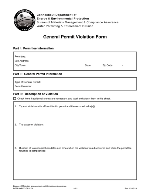 Form DEEP-WPED-GP-VIOL General Permit Violation Form - Connecticut