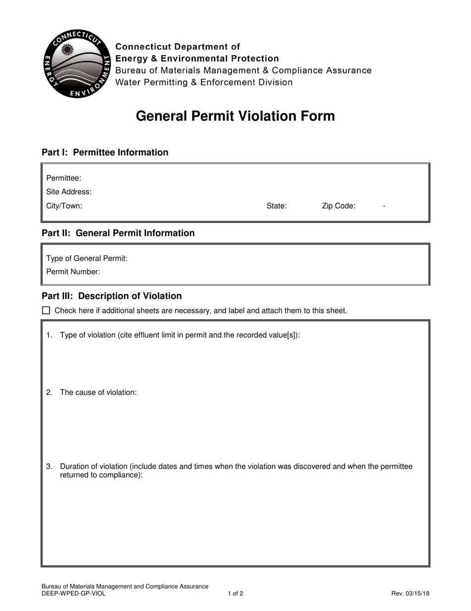 Form DEEP-WPED-GP-VIOL General Permit Violation Form - Connecticut, Page 1