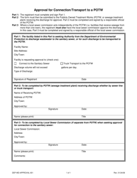 Document preview: Form DEP-WD-APPROVAL-001 Approval for Connection/Transport to a Potw - Connecticut