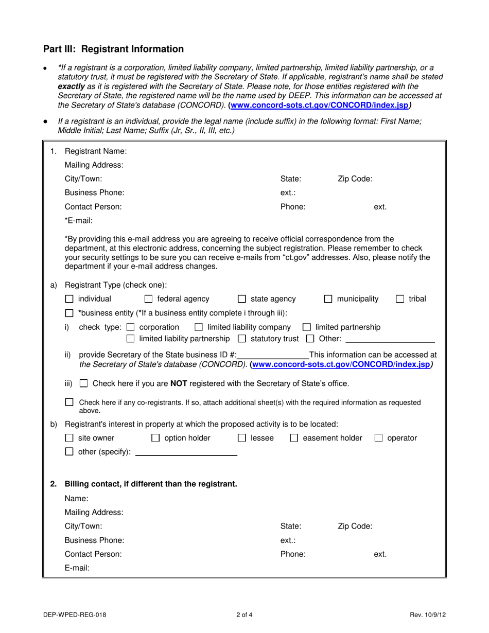 Form DEP-WPED-REG-018 General Permit Registration Form for the Discharge of Domestic Sewage - Connecticut, Page 2