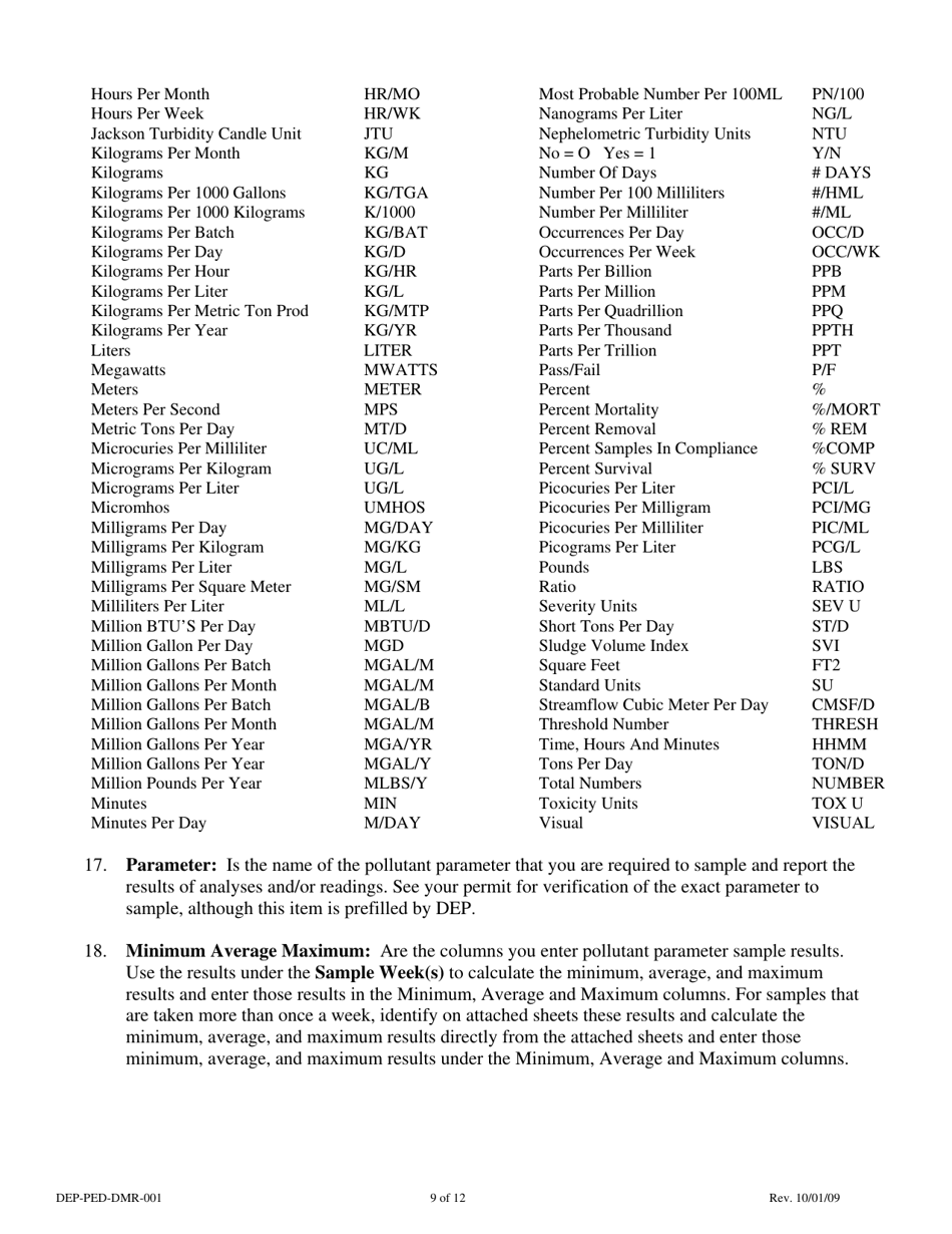 Form DEP-PED-DMR-001 Discharge Monitoring Report Instruction Manual - Connecticut, Page 9