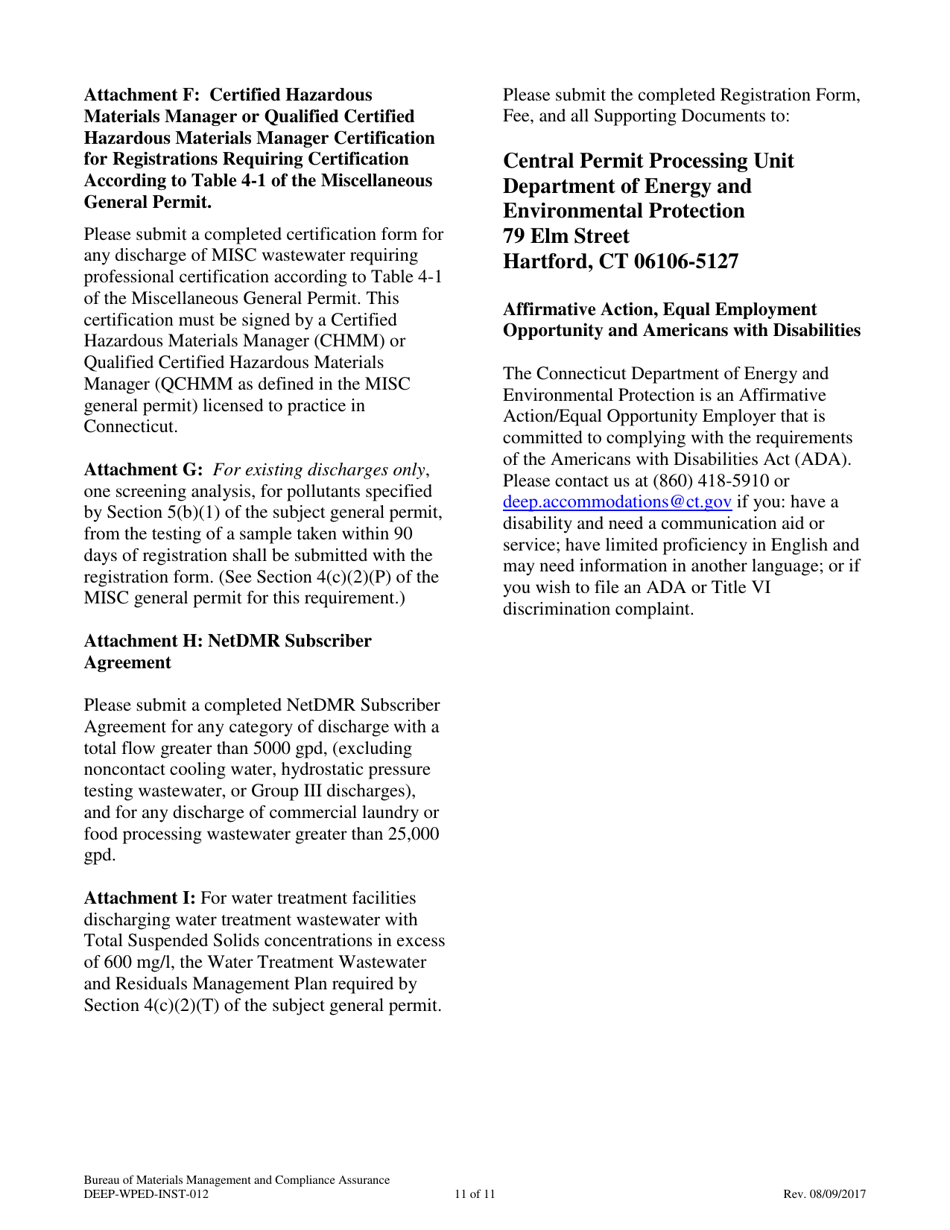 Instructions for Form DEEP-WPED-REG-012 General Permit Registration Form for Miscellaneous Discharges of Sewer Compatible Wastewater - Connecticut, Page 11