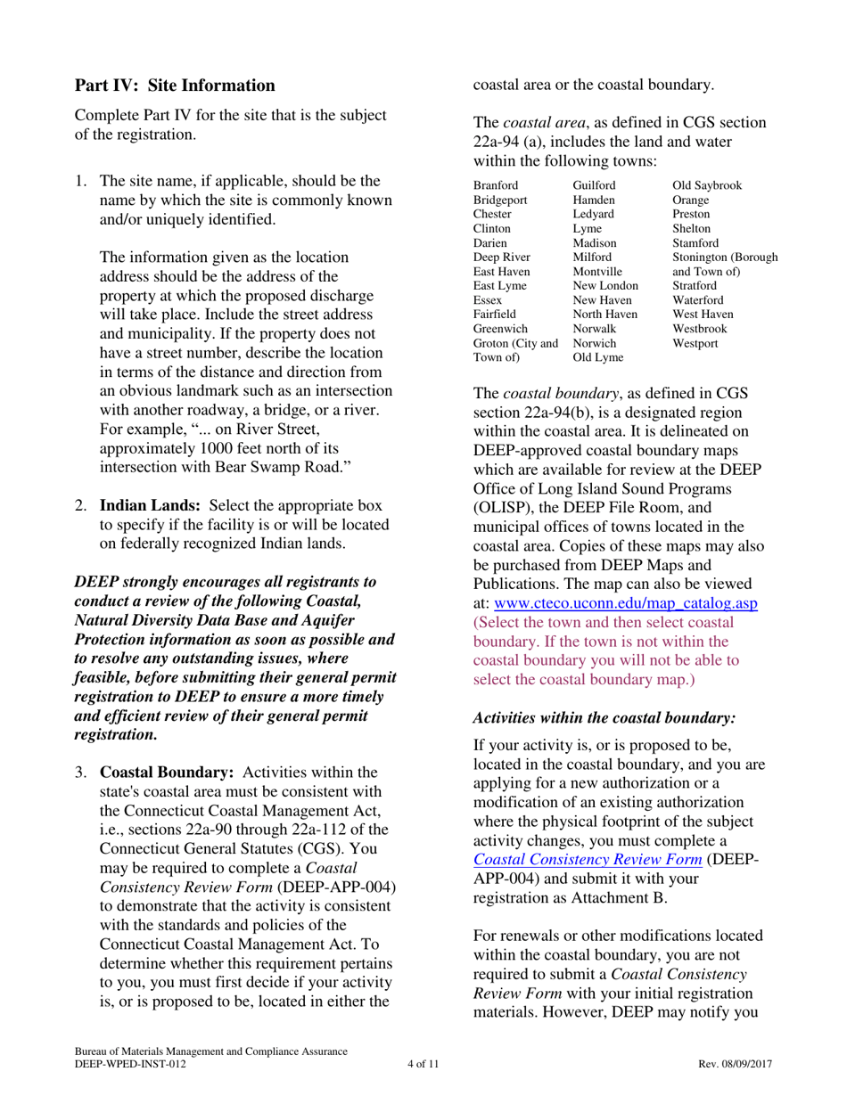 Instructions for Form DEEP-WPED-REG-012 General Permit Registration Form for Miscellaneous Discharges of Sewer Compatible Wastewater - Connecticut, Page 4