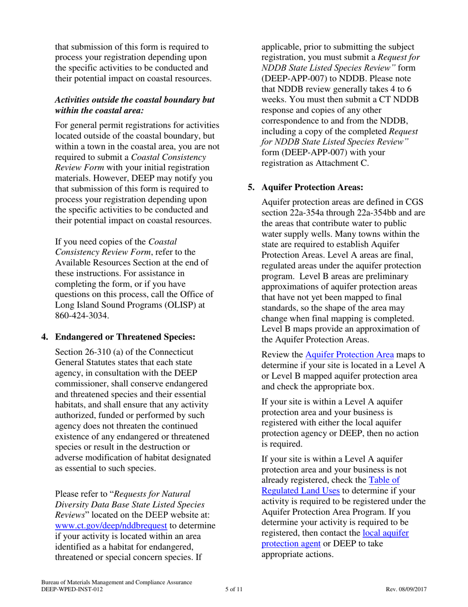 Instructions for Form DEEP-WPED-REG-012 General Permit Registration Form for Miscellaneous Discharges of Sewer Compatible Wastewater - Connecticut, Page 5