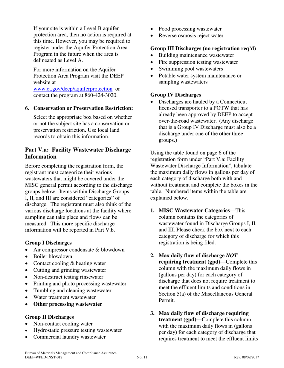 Instructions for Form DEEP-WPED-REG-012 General Permit Registration Form for Miscellaneous Discharges of Sewer Compatible Wastewater - Connecticut, Page 6