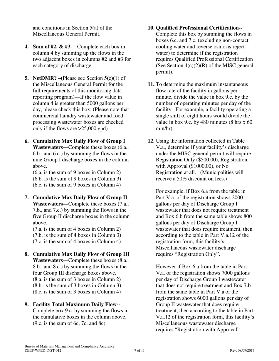 Instructions for Form DEEP-WPED-REG-012 General Permit Registration Form for Miscellaneous Discharges of Sewer Compatible Wastewater - Connecticut, Page 7