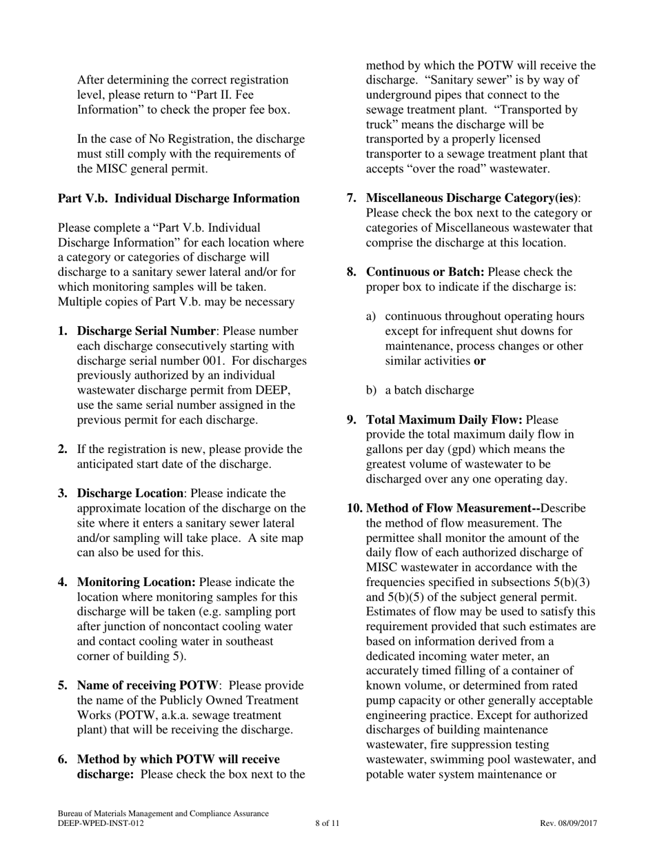 Instructions for Form DEEP-WPED-REG-012 General Permit Registration Form for Miscellaneous Discharges of Sewer Compatible Wastewater - Connecticut, Page 8