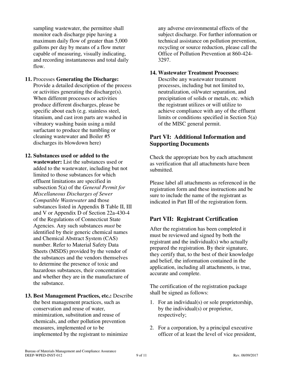 Instructions for Form DEEP-WPED-REG-012 General Permit Registration Form for Miscellaneous Discharges of Sewer Compatible Wastewater - Connecticut, Page 9