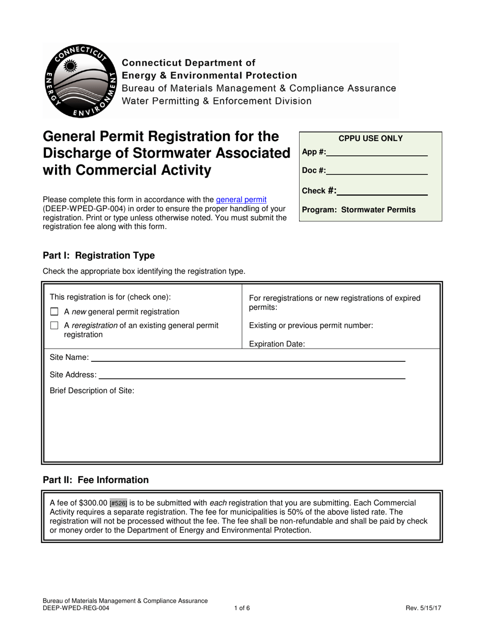 Form DEEP-WPED-REG-004 General Permit Registration for the Discharge of Stormwater Associated With Commercial Activity - Connecticut, Page 1