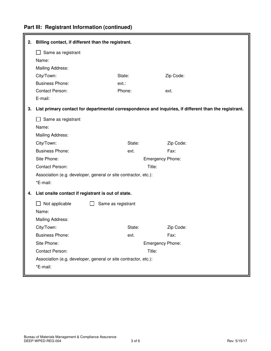 Form DEEP-WPED-REG-004 General Permit Registration for the Discharge of Stormwater Associated With Commercial Activity - Connecticut, Page 3