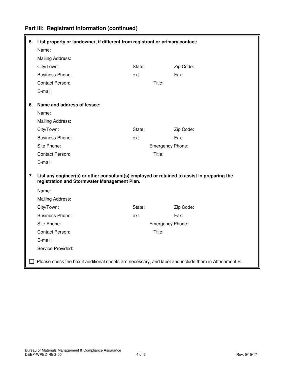 Form DEEP-WPED-REG-004 General Permit Registration for the Discharge of Stormwater Associated With Commercial Activity - Connecticut, Page 4