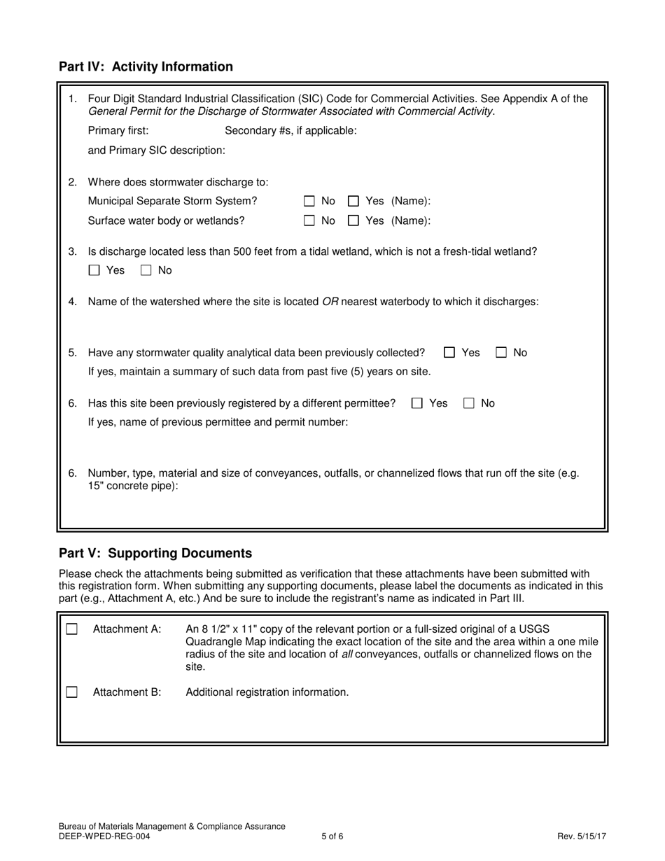 Form DEEP-WPED-REG-004 General Permit Registration for the Discharge of Stormwater Associated With Commercial Activity - Connecticut, Page 5