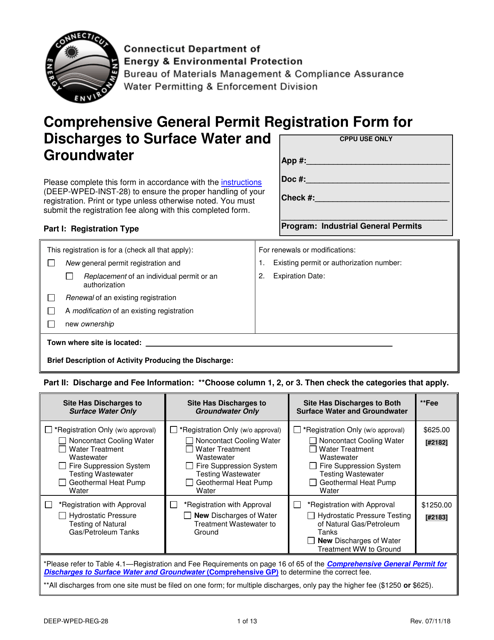 Form DEEP-WPED-REG-28 Comprehensive General Permit Registration Form for Discharges to Surface Water and Groundwater - Connecticut
