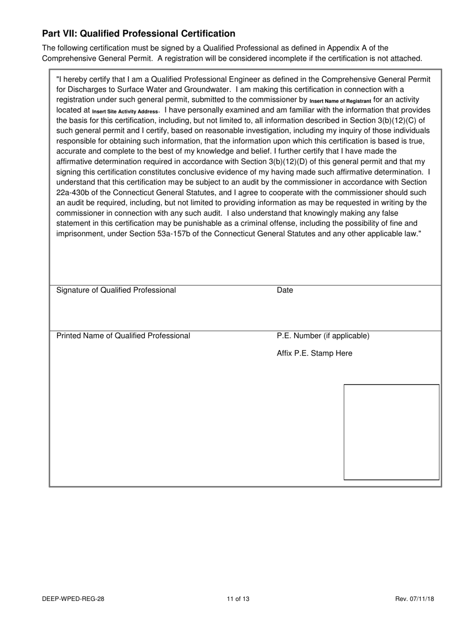 Form DEEP-WPED-REG-28 Comprehensive General Permit Registration Form for Discharges to Surface Water and Groundwater - Connecticut, Page 11