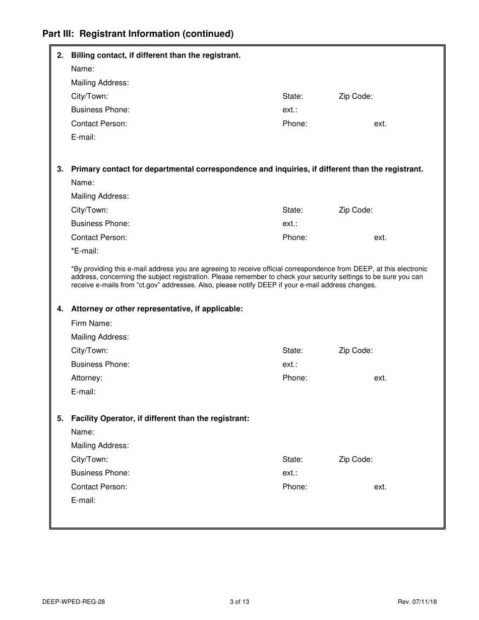 Form DEEP-WPED-REG-28 Comprehensive General Permit Registration Form for Discharges to Surface Water and Groundwater - Connecticut, Page 3