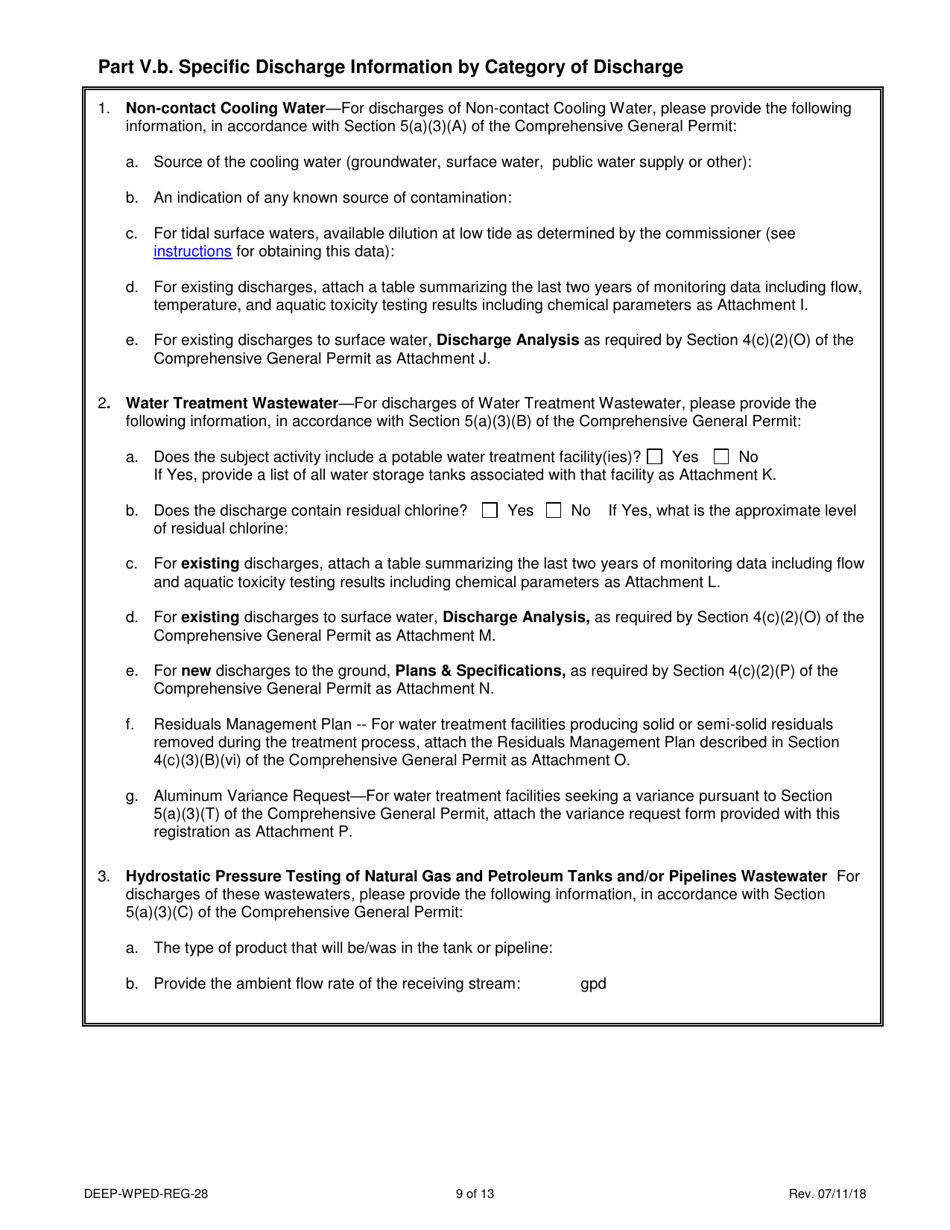 Form DEEP-WPED-REG-28 Comprehensive General Permit Registration Form for Discharges to Surface Water and Groundwater - Connecticut, Page 9