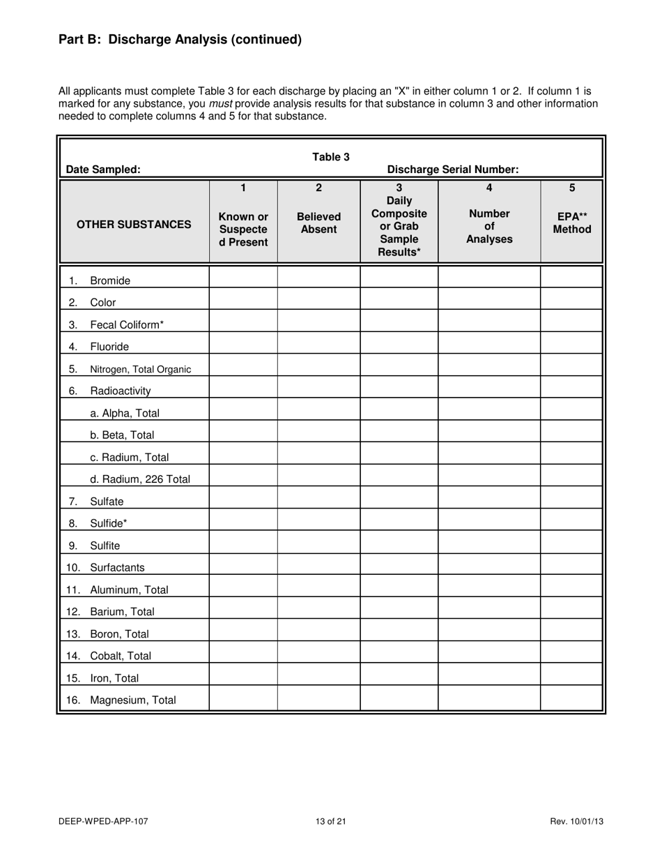 Form DEEP-WPED-APP-107 Attachment O Discharge Information - Connecticut, Page 13