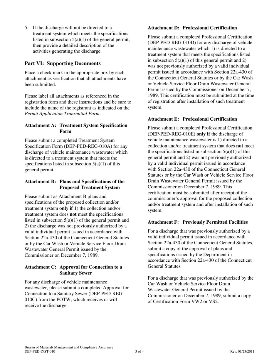 Instructions for Form DEP-PED-REG-010 General Permit Registration Form for the Discharge of Vehicle Maintenance Wastewater - Connecticut, Page 3