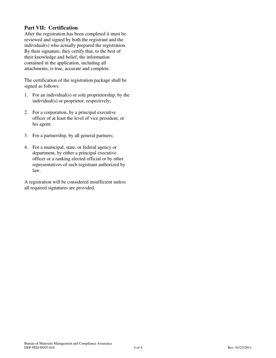 Instructions for Form DEP-PED-REG-010 General Permit Registration Form for the Discharge of Vehicle Maintenance Wastewater - Connecticut, Page 4