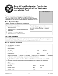 Document preview: Form DEP-WD-REG-005 General Permit Registration Form for the Discharge of Swimming Pool Wastewater From a Public Pool - Connecticut