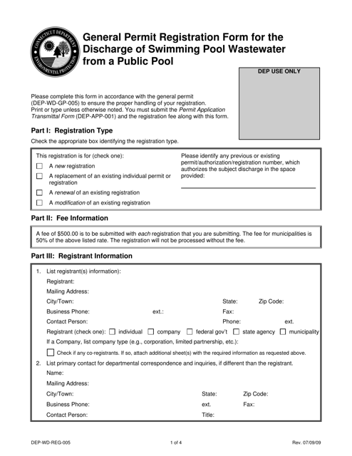 Form DEP-WD-REG-005  Printable Pdf