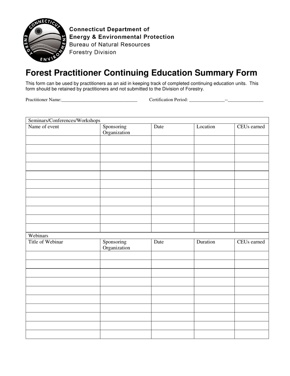 Forest Practitioner Continuing Education Summary Form - Connecticut, Page 1