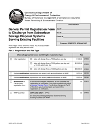 Document preview: Form DEEP-WPED-REG-025 General Permit Registration Form to Discharge From Subsurface Sewage Disposal Systems Serving Existing Facilities - Connecticut