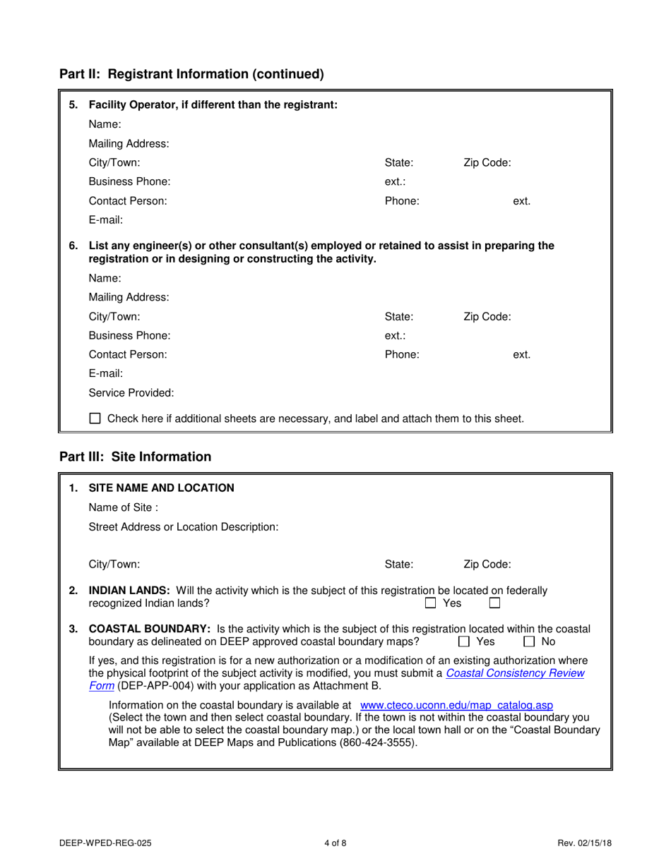 Form DEEP-WPED-REG-025 General Permit Registration Form to Discharge From Subsurface Sewage Disposal Systems Serving Existing Facilities - Connecticut, Page 4