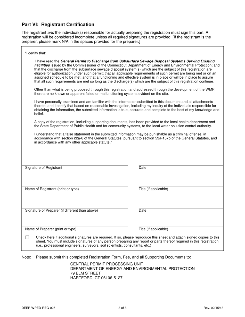 Form DEEP-WPED-REG-025 General Permit Registration Form to Discharge From Subsurface Sewage Disposal Systems Serving Existing Facilities - Connecticut, Page 8