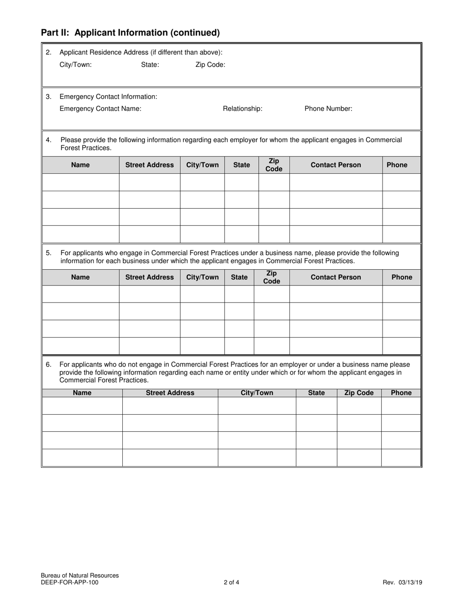 Form DEEP-FOR-APP-100 Application for Commercial Forest Practitioner Certification - Connecticut, Page 2