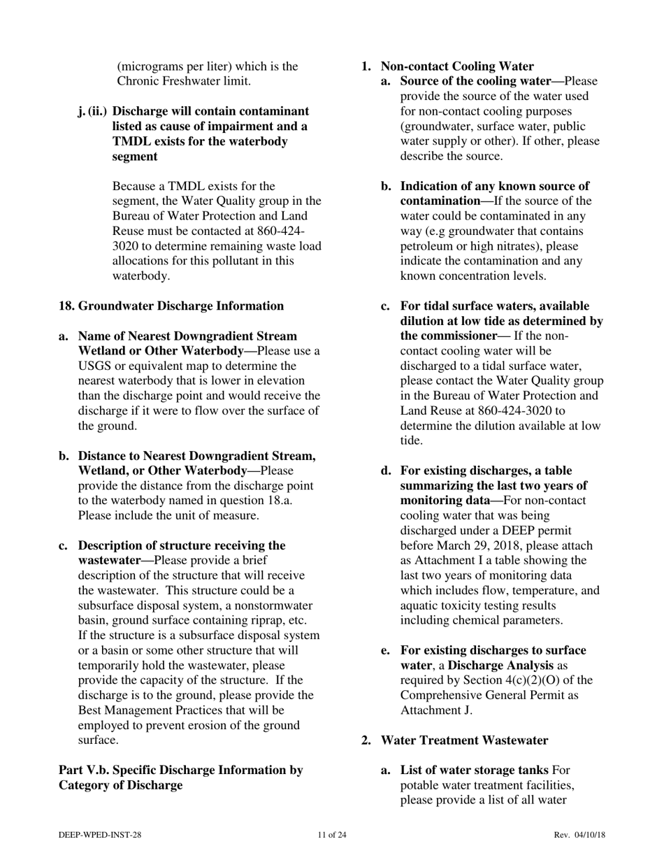 Instructions for Form DEEP-WPED-REG-28 General Permit Registration Form for the Comprehensive General Permit for Discharges to Surface Water and Groundwater - Connecticut, Page 11