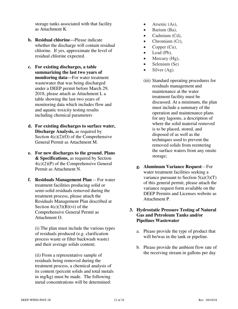 Instructions for Form DEEP-WPED-REG-28 General Permit Registration Form for the Comprehensive General Permit for Discharges to Surface Water and Groundwater - Connecticut, Page 12
