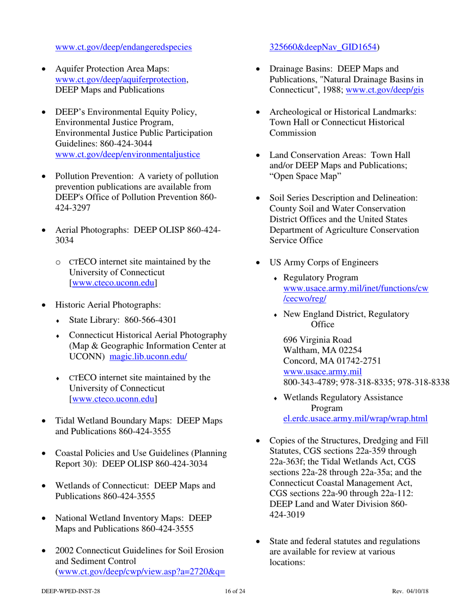 Instructions for Form DEEP-WPED-REG-28 General Permit Registration Form for the Comprehensive General Permit for Discharges to Surface Water and Groundwater - Connecticut, Page 16