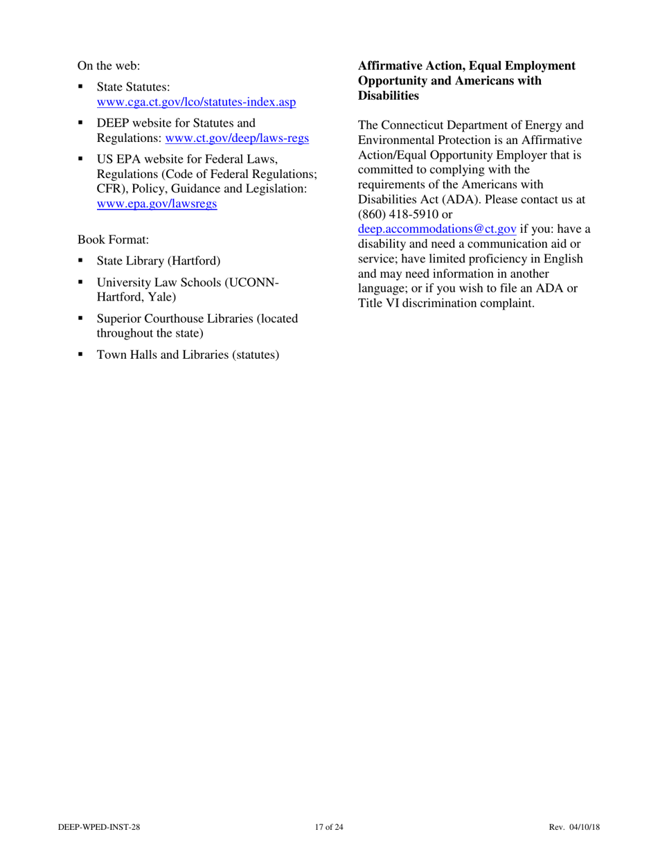 Instructions for Form DEEP-WPED-REG-28 General Permit Registration Form for the Comprehensive General Permit for Discharges to Surface Water and Groundwater - Connecticut, Page 17