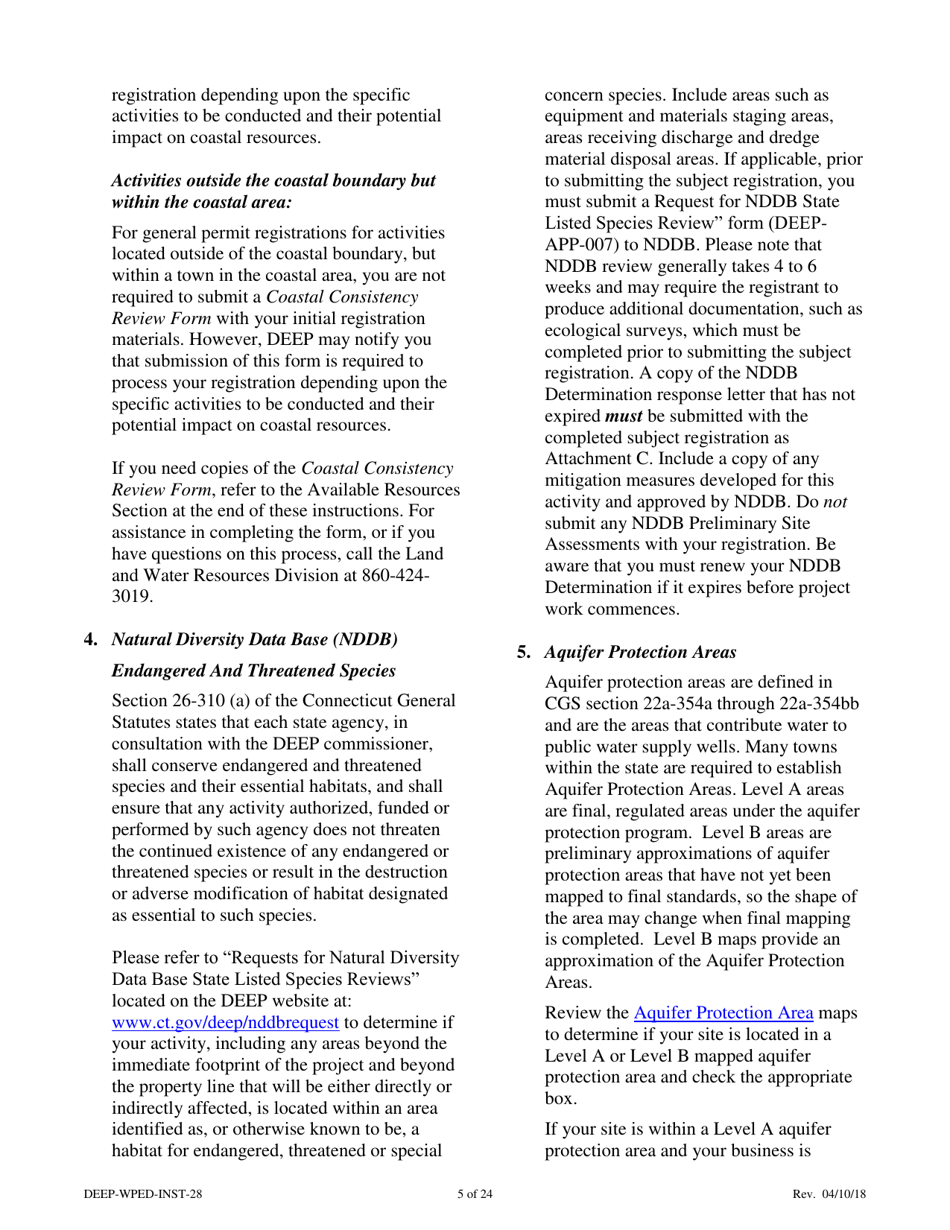 Instructions for Form DEEP-WPED-REG-28 General Permit Registration Form for the Comprehensive General Permit for Discharges to Surface Water and Groundwater - Connecticut, Page 5