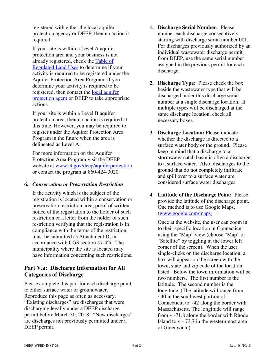 Instructions for Form DEEP-WPED-REG-28 General Permit Registration Form for the Comprehensive General Permit for Discharges to Surface Water and Groundwater - Connecticut, Page 6