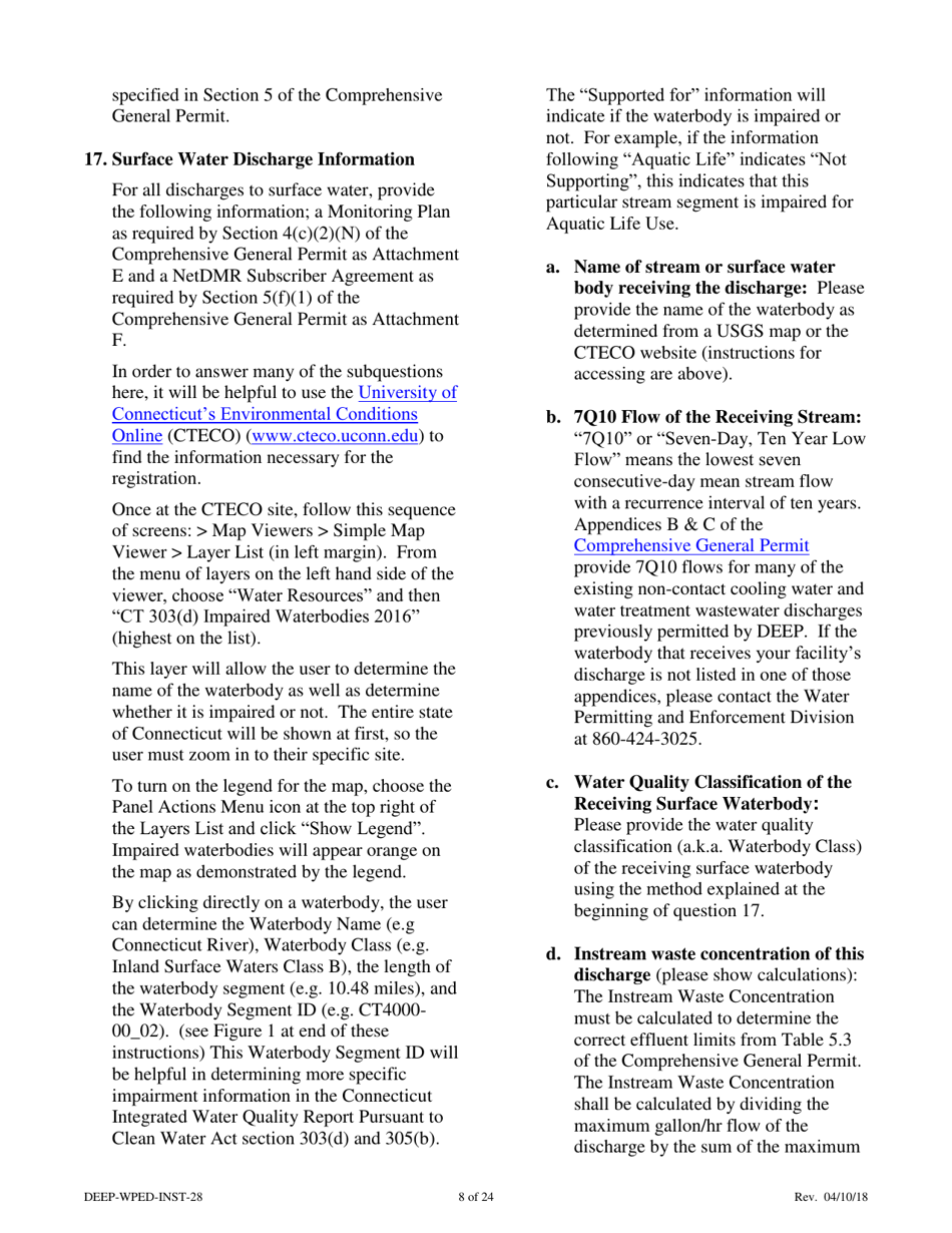 Instructions for Form DEEP-WPED-REG-28 General Permit Registration Form for the Comprehensive General Permit for Discharges to Surface Water and Groundwater - Connecticut, Page 8