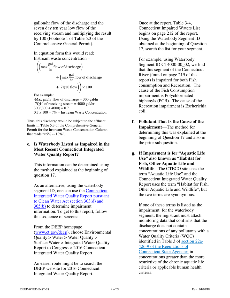 Instructions for Form DEEP-WPED-REG-28 General Permit Registration Form for the Comprehensive General Permit for Discharges to Surface Water and Groundwater - Connecticut, Page 9