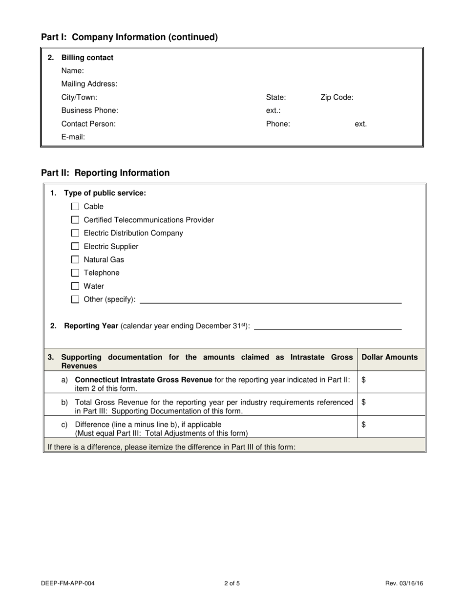 Form DEEP-FM-APP-004 Report of Connecticut Intrastate Gross Revenues - Connecticut, Page 2