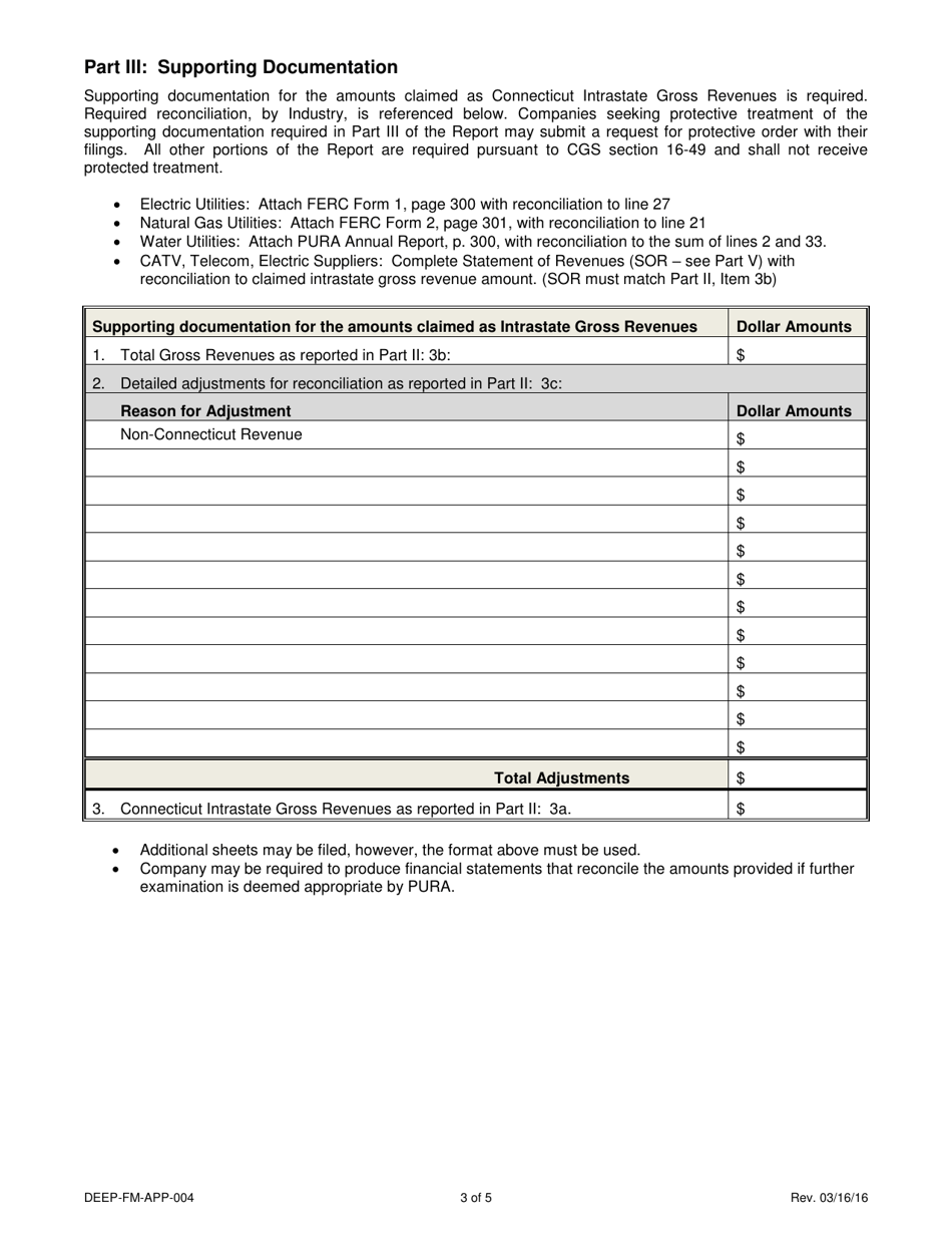 Form DEEP-FM-APP-004 Report of Connecticut Intrastate Gross Revenues - Connecticut, Page 3