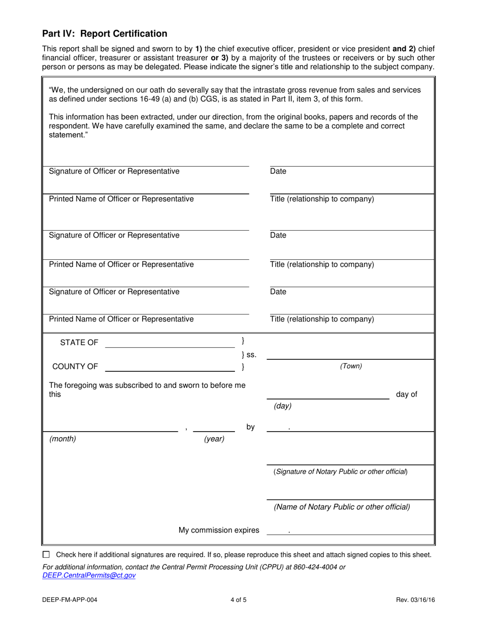 Form DEEP-FM-APP-004 Report of Connecticut Intrastate Gross Revenues - Connecticut, Page 4