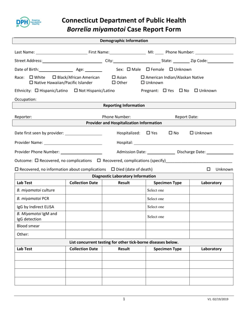 Borrelia Miyamotoi Case Report Form - Connecticut Download Pdf