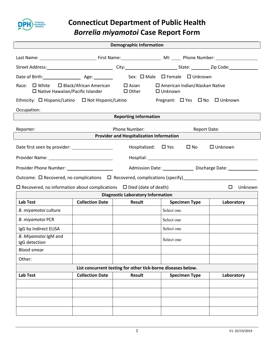 Borrelia Miyamotoi Case Report Form - Connecticut, Page 1