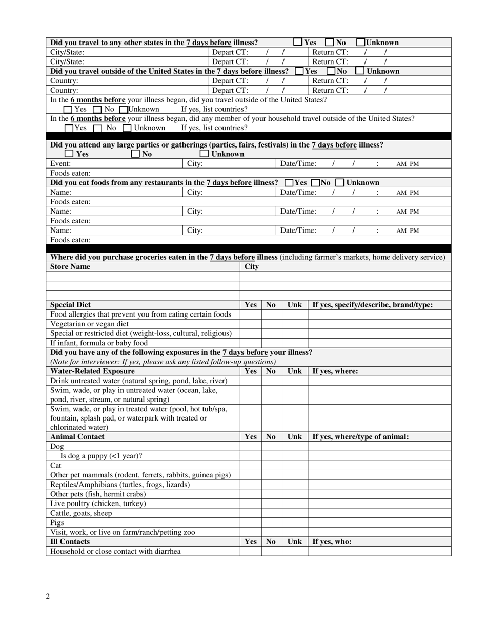 Connecticut General Enteric Diseases Interview Form - Salmonella ...