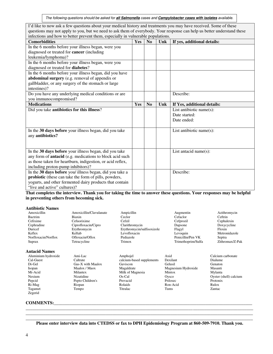 General Enteric Diseases Interview Form - Salmonella  Campylobacter - Connecticut, Page 4